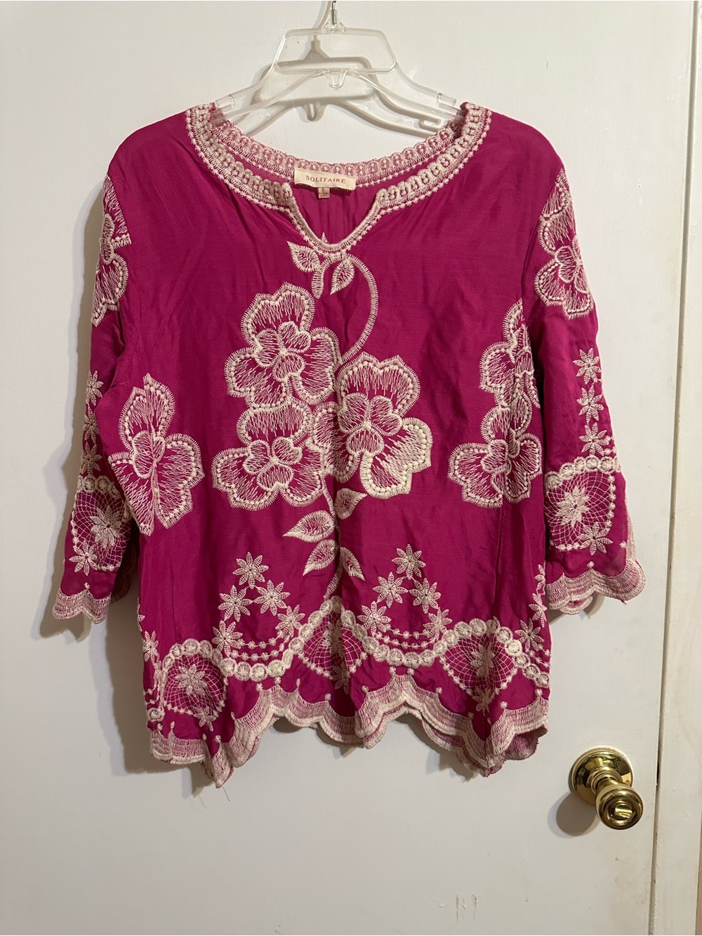 Solitaire Fuchsia Embroidered Tunic with Cream Lace